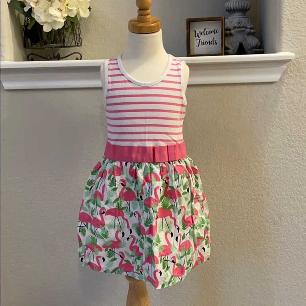 Girls Size 5 Pink Striped Flamingo Dress